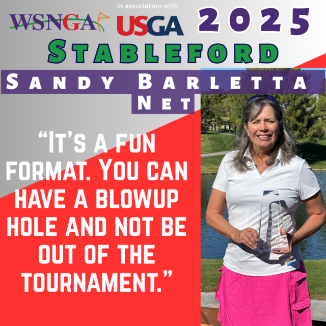 Melody Frei (Gross) and Sandy Barletta (Net) won titles at the 2025 WSNGA Stableford Tournament.